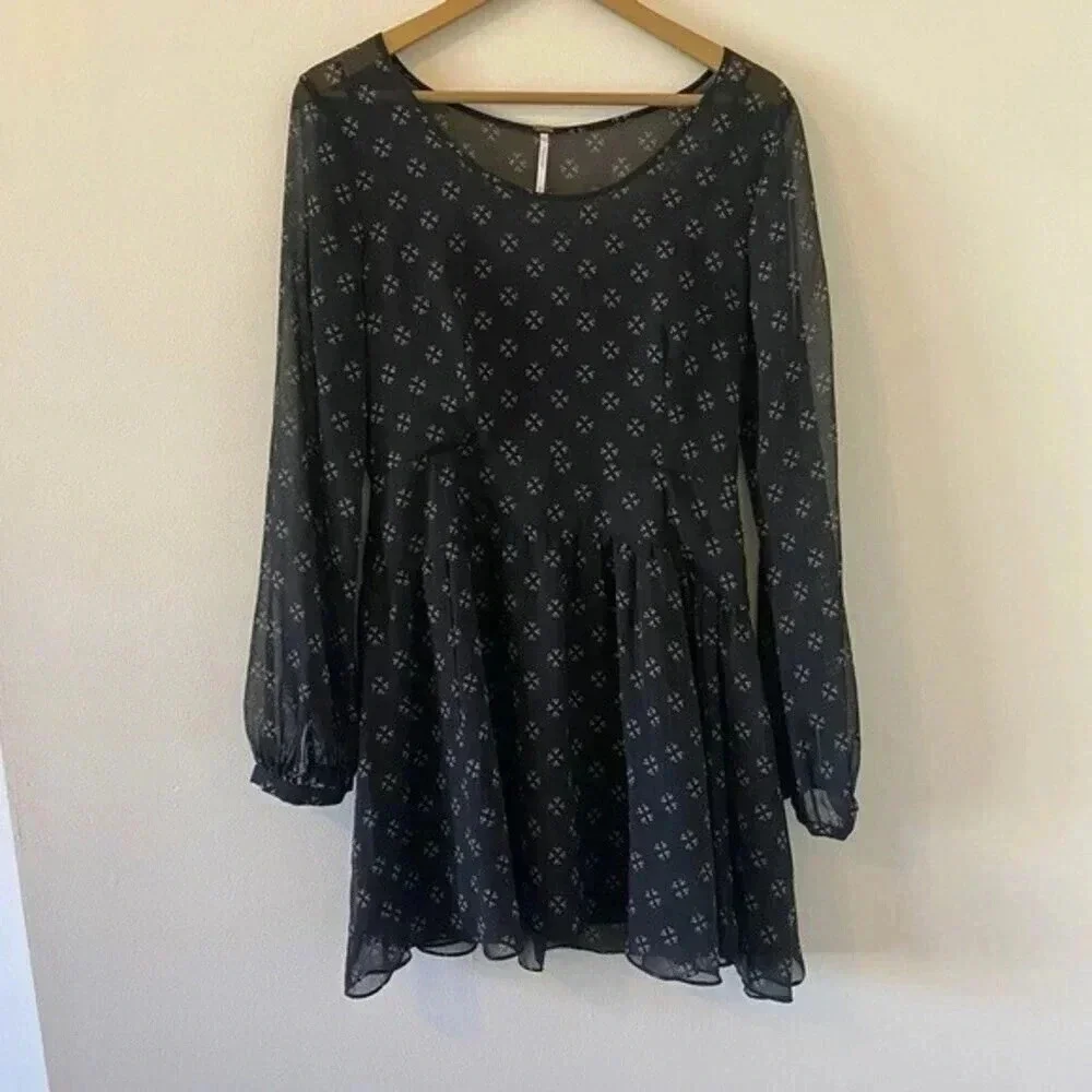 Free People Long Sleeve Chiffon Mini Dress